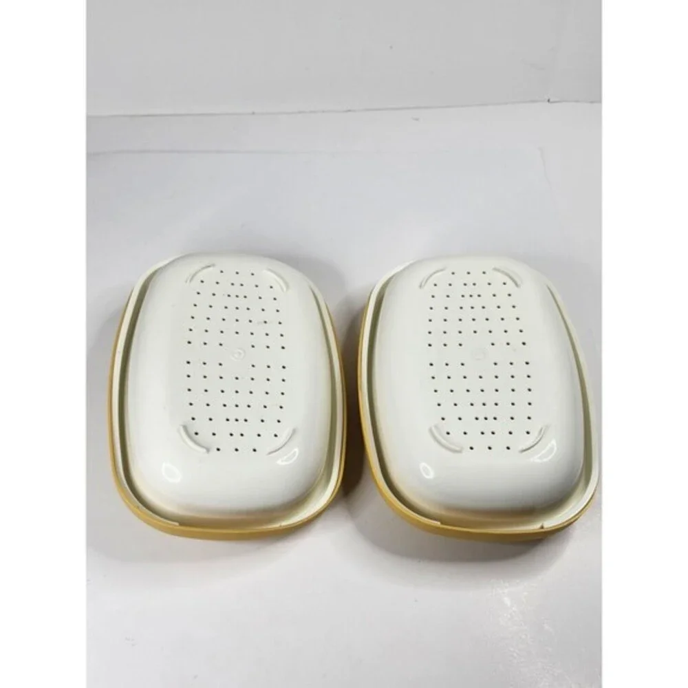 Vintage‎ Tupperware Microwave Steamer Oval 4 Piece Set Harvest Gold Strainer Lid